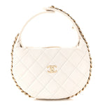 Lambskin Quilted Chain Around Pouch Hobo White