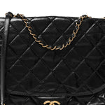 Glazed Calfskin Quilted Medium Bubble CC Flap Black