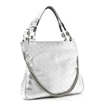 Sakai Be Green Calfskin Diagonal Stitched Small Blondie Tote Silver