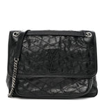 Crinkled Calfskin Matelasse Monogram Large Niki Chain Satchel Black
