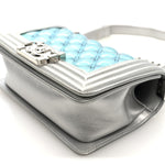Metallic Lambskin PVC Quilted Small Boy Flap Blue