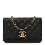 Caviar Quilted Camellia Wallet On Chain WOC Black