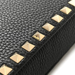 Pebbled Calfskin Rockstud Wristlet Zip Pouch Black