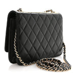 Lambskin Quilted Trendy CC Wallet On Chain WOC Black