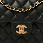 Lambskin Quilted Medium Double Flap Black