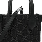 Denim Cuoio Harness GG Monogram Mini Ophidia Tote Bag  Black Medium Grey