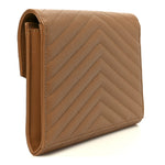 Grain De Poudre Matelasse Chevron Monogram Cassandre Flap Pouch Natural Dark