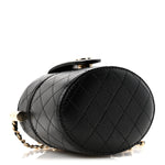 Lambskin Quilted Mini Round Vanity Case With Chain Black