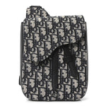 Grained Calfskin Oblique Saddle Vertical Messenger Pouch Beige Black