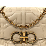 Calfskin Quilted Gancini Flap Bag Peony