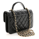 Lambskin Quilted Preppy Satchel Wallet On Chain WOC Black
