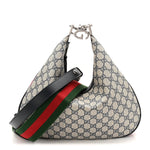GG Supreme Monogram Textured Calfskin Web Large Attache Shoulder Bag Beige Blue