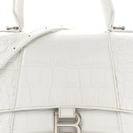 Calfskin Crocodile Embossed Small Hourglass Top Handle Bag White