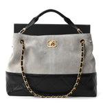 Suede Calfskin Shiny Lambskin Quilted Small Coco Base Shopping Bag Grey Black