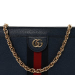 Textured Calfskin Web Medium Ophidia Chain Shoulder Bag Blue Agata