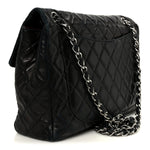 Washed Lambskin Quilted Maxi Single Flap Black