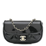 Patent Calfskin Quilted Mini Clutch Black
