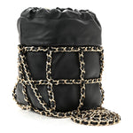 Lambskin Bucket Chain Drawstring Bag Black