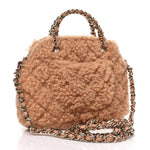 Shearling Quilted Shiny Coco Clutch With Chain Dark Beige