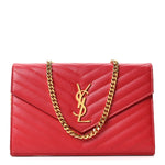 Grain De Poudre Matelasse Chevron Monogram Chain Wallet Rouge Eros