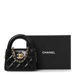Shiny Aged Calfskin Quilted Mini Nano Kelly Shopper Black