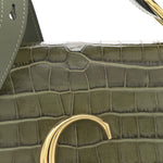 Calfskin Crocodile Embossed Mini C Double Carry Misty Forest