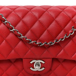 Caviar Quilted Medium Double Flap Red