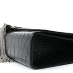 Calfskin Crocodile Embossed Medium Classic Monogram Kate Tassel Satchel Black