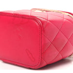 Lambskin Quilted Mini Top Handle Vanity Case With Chain Dark Pink