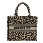 Canvas Mizza Embroidered Small Leopard Book Tote Beige