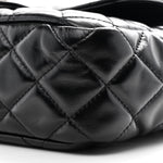 Shiny Crumpled Calfskin Quilted Wavy CC Hobo Black