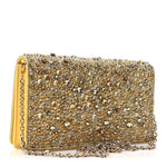 Calfskin Satin Bead Embroidery Lady Dior Clutch Gold Yellow