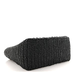 Yarn Raffia Effect Crochet Logo Embroidered Small Tote Bag Black