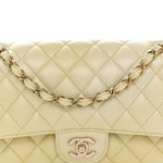 Cloudy Pearly Goatskin Quilted Medium Double Flap Light Yellow