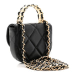 Lambskin Quilted Pearl Top Handle Clutch With Chain Black