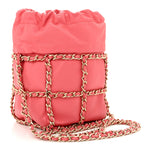 Lambskin Bucket Chain Drawstring Bag Pink
