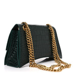 Extra Supple Calfskin Crocodile Embossed Small Crush Chain Bag Forest Green
