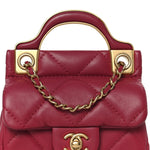 Calfskin Quilted Lady Handle Flap Card Holder With Chain Dark Pink