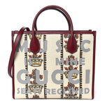 Canvas Jacquard Calfskin 100 Centennial Music Small Tote Bag Ivory Red