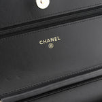 Lambskin Quilted Enamel CC Wallet On Chain WOC Black