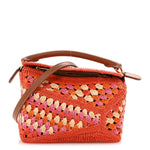 Raffia Crochet Paula's Ibiza Mini Puzzle Edge Bag Bright Orange Pink