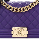 Calfskin Quilted Small Boy Flap Purple
