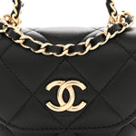 Lambskin Quilted Pearl Top Handle Clutch With Chain Black