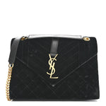 Velvet Tri-Quilt Monogram Medium College Bag Black
