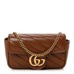 Azalea Calfskin Matelasse Diagonal Super Mini GG Marmont Shoulder Bag Cuir