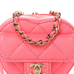 Lambskin Quilted CC In Love Heart Coin Purse With Chain  Pink