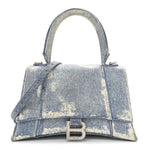 Nappa Denim Printed Hourglass Top Handle Bag Small Denim Blue