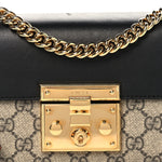 GG Supreme Monogram Calfskin Small Padlock Shoulder Bag Beige Black Cuir