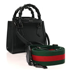 Textured Dollar Calfskin Web Monochrome Mini Diana Tote Bag Black