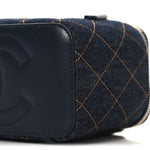 Denim Quilted Vanity Case With Chain Dark Blue